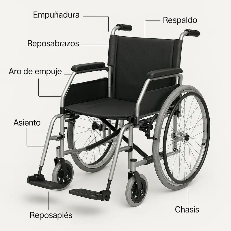 las partes de una silla de ruedas